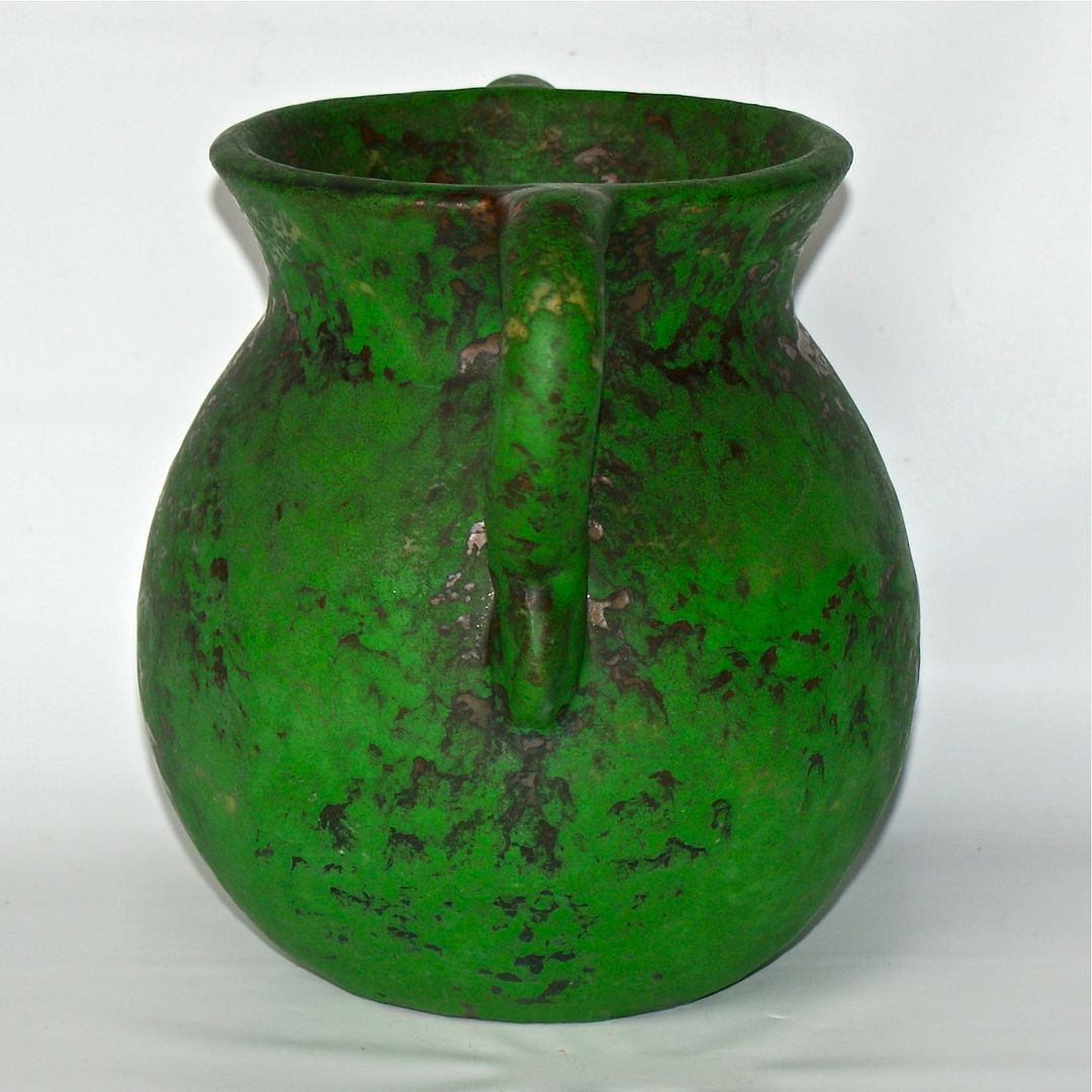 WELLER POTTERY MARKED COPPERTONE 6 3/4" HANDLED VASE HANDMADE CIRCA